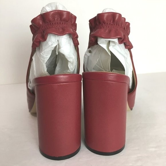 Katy Perry The Jocelyn Mulberry‎ Red Nappa Leather Ruffle Shooties Heels Size 10 - Picture 7 of 16